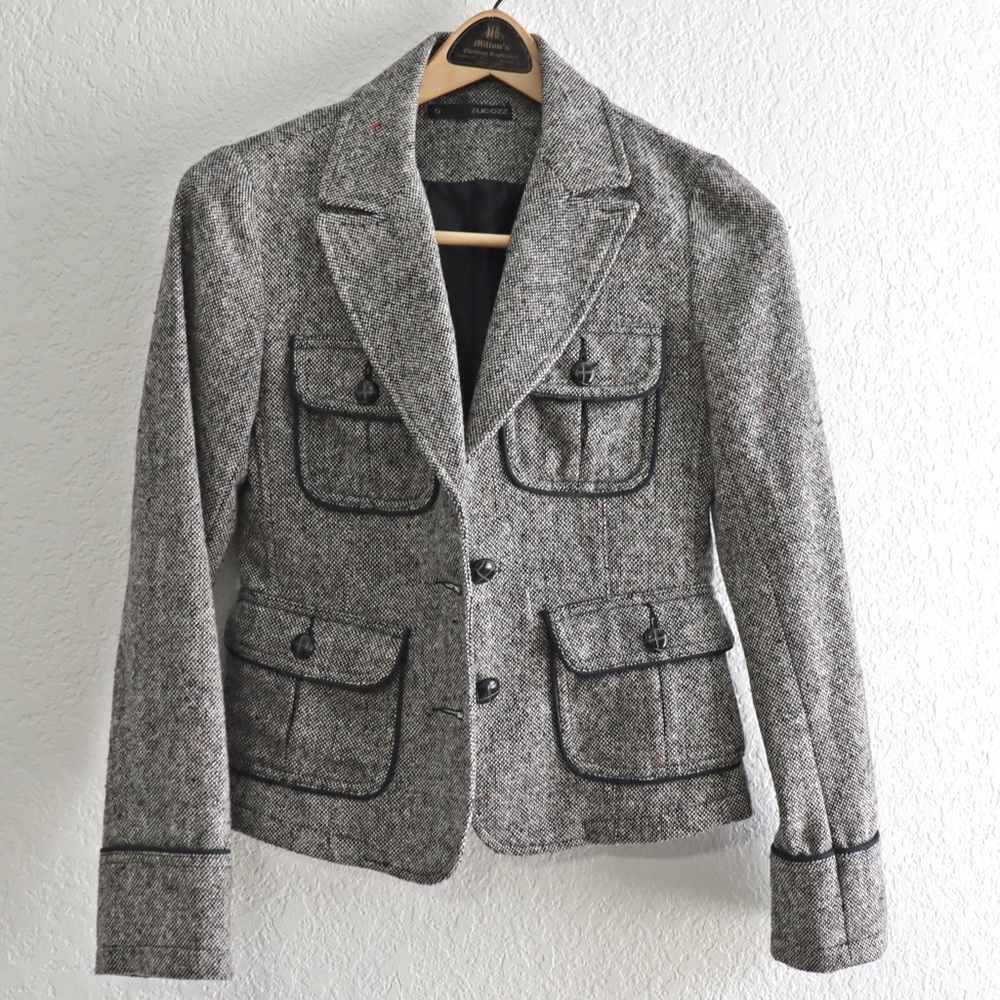 Zucozz Black and White Tweed Boucle Blazer Jacket - Small